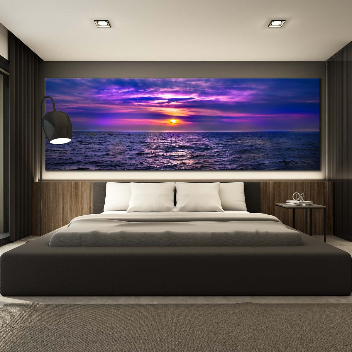 Dramatic Sea Purple Ocean Sky Panorama Canvas Print Wall Art – Grandwallart