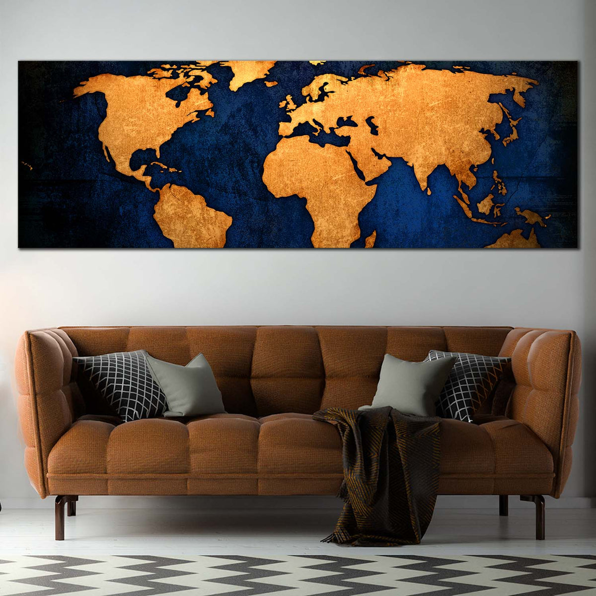 World Map Canvas Print, Gold World Map 1 Piece Canvas Wall Art, Blue B ...