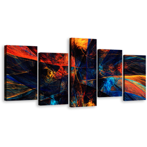 3D Abstract Canvas Print, Deep Abstract Multiple Canvas, Abstract Modern Art Canvas Set, Colorful Abstract Energy 5 Piece Canvas Wall Art