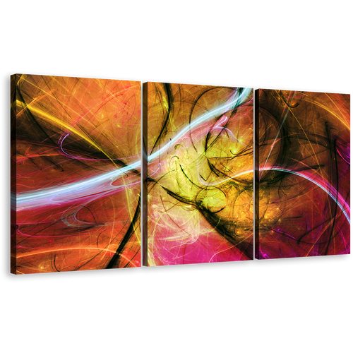 3D Abstract Canvas Wall Art, Abstract Electric Fractal 3 Piece Canvas Print, Colorful Abstract Canvas Set