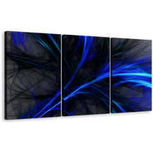 Load image into Gallery viewer, 3D Abstract Canvas Wall Art, Blue Black Digital Abstract Graphics 3 Piece Canvas Print, Abstract Fractal Bright Multi Canvas Artwork
