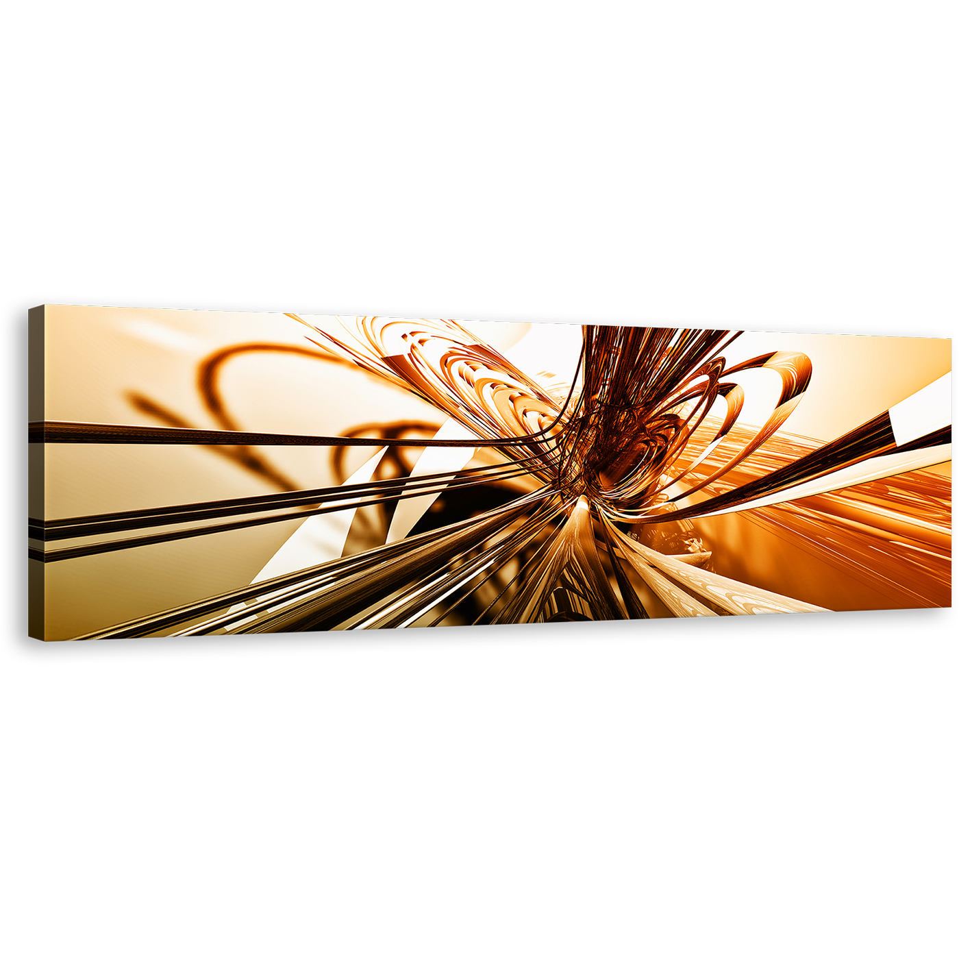 3D Abstract Canvas Wall Art, Copper Convergence Modern Orange Gold Shapes and Lights 1 Piece Canvas Print