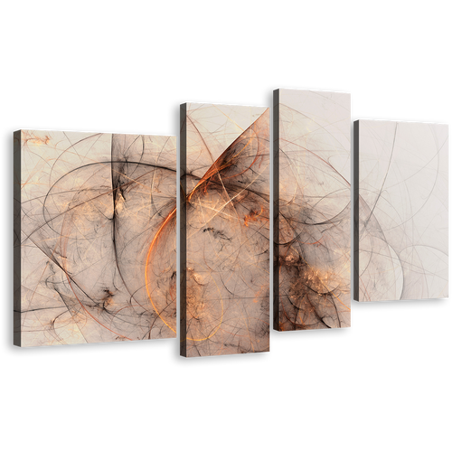 3D Abstract Canvas Wall Art, Fantasy Abstract 4 Piece Multi Canvas, White Orange Abstract Fractal Canvas Print