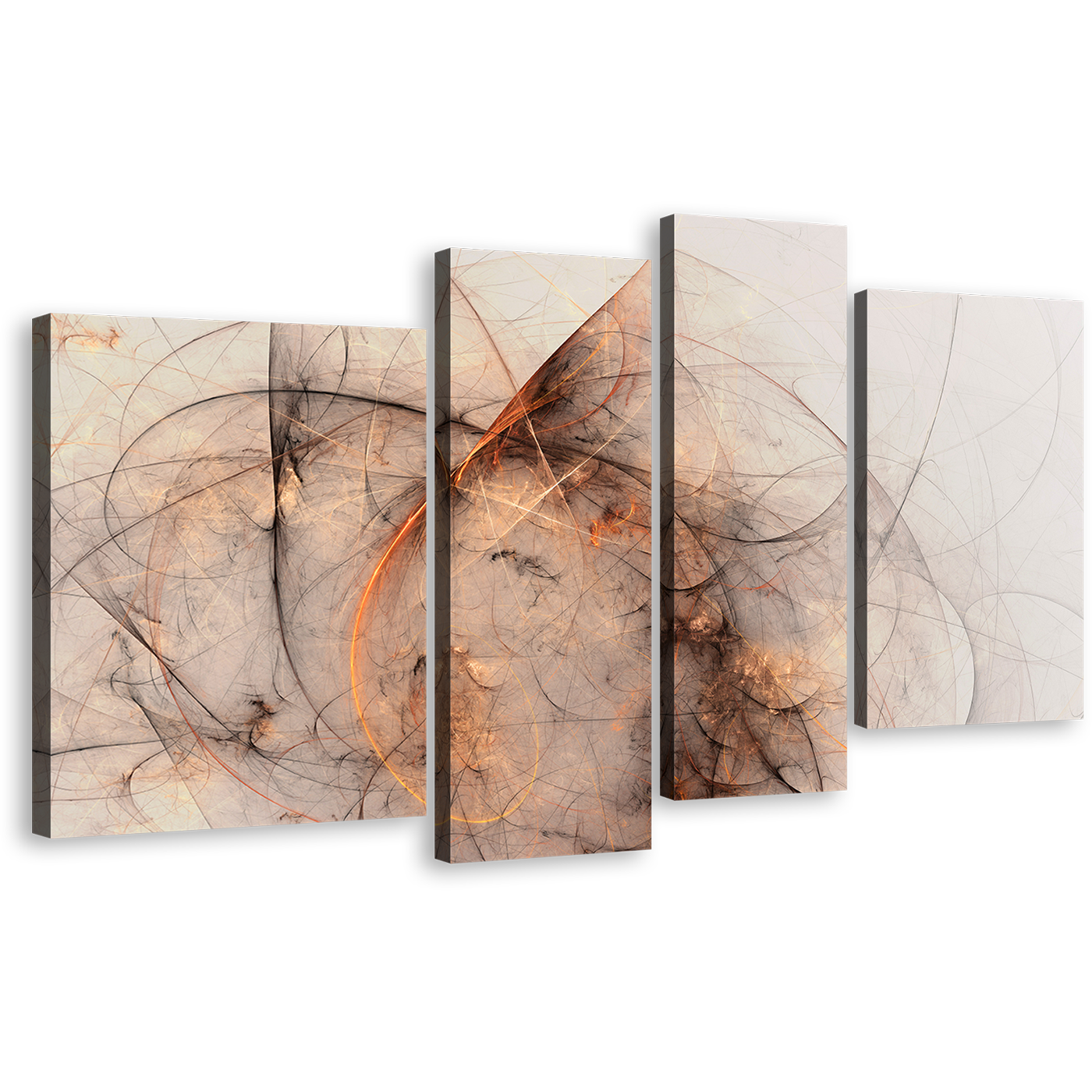 3D Abstract Canvas Wall Art, Fantasy Abstract 4 Piece Multi Canvas, White Orange Abstract Fractal Canvas Print