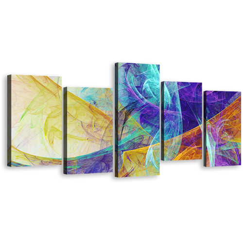 3D Abstract Canvas Wall Art, Rendering Abstract Canvas Print, Colorful Modern Abstract Artistic 5 Piece Canvas Set