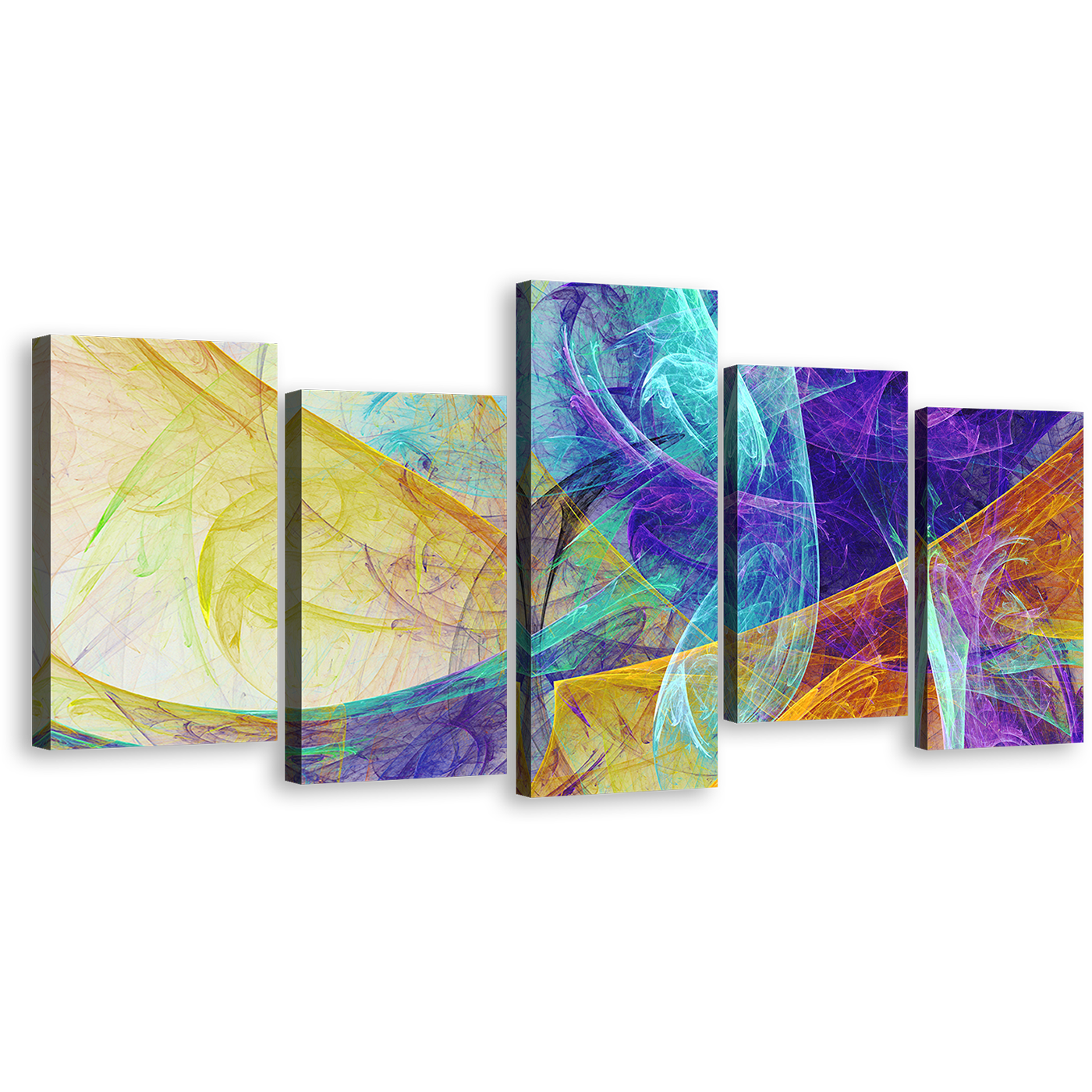 3D Abstract Canvas Wall Art, Rendering Abstract Canvas Print, Colorful Modern Abstract Artistic 5 Piece Canvas Set