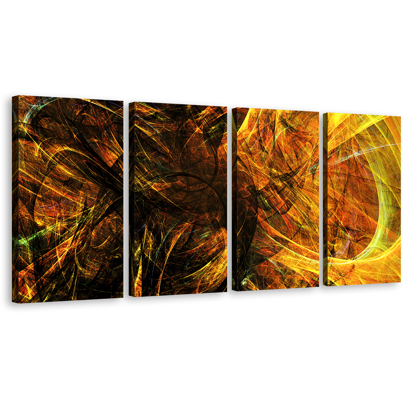 3D Abstract Canvas Wall Art, Yellow Black Abstract Digital Graphics 4 Piece Canvas Print, Abstract Deep Patterns Multi Canvas