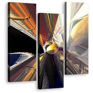 3D Abstract Canvas Wall Art, Yellow Modern Abstract Canvas Print, Grey Black Abstract Patterns 3 Piece Canvas Set