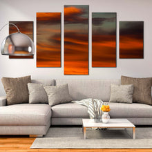 Load image into Gallery viewer, 5 piece sunset abstract canvas print red clouds orange sky wall art set In Living room
