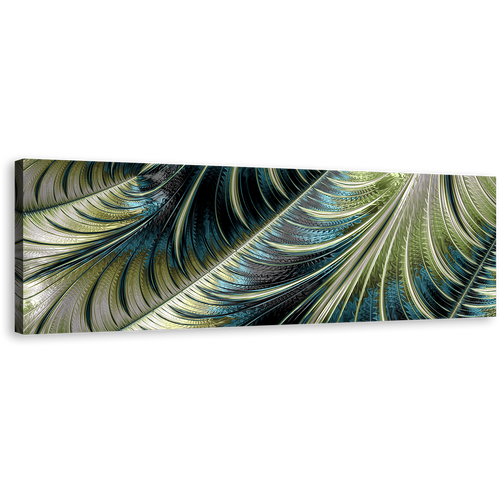 Absract Fractal Canvas Wall Art, Blue Green Abstract Digital Pattern Panoramic Canvas Print, Modern Abstract Wide Canvas