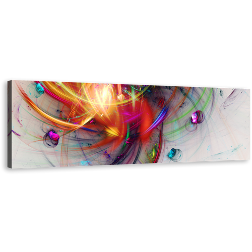 Abstract 3D Canvas Wall Art, Colorful Abstract Glowing Bubbles Panoramic Canvas Print, Abstract Fractal Creativity  Wide Canvas Artwork