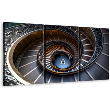 Load image into Gallery viewer, Abstract Architecture Canvas Wall Art, Vatican Museum 3 Piece Multi Canvas Artwork, Brown Grey Abstract Circular Stairs Triptych Canvas Print
