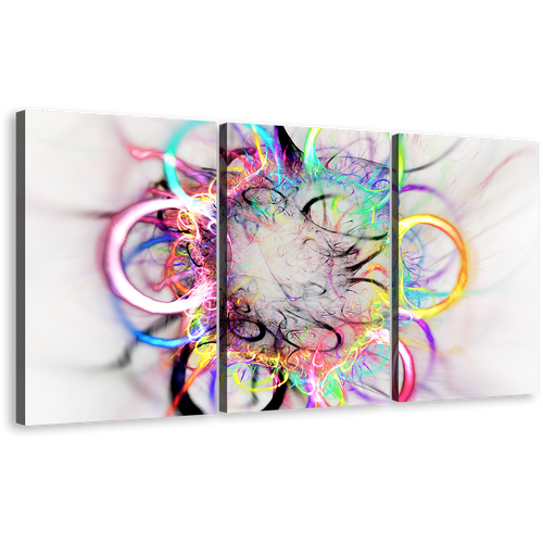 Abstract Bright Canvas Wall Art, Abstract Elements Digital Artwork Canvas Set, Abstract Colorful Circle 3 Piece Canvas Print