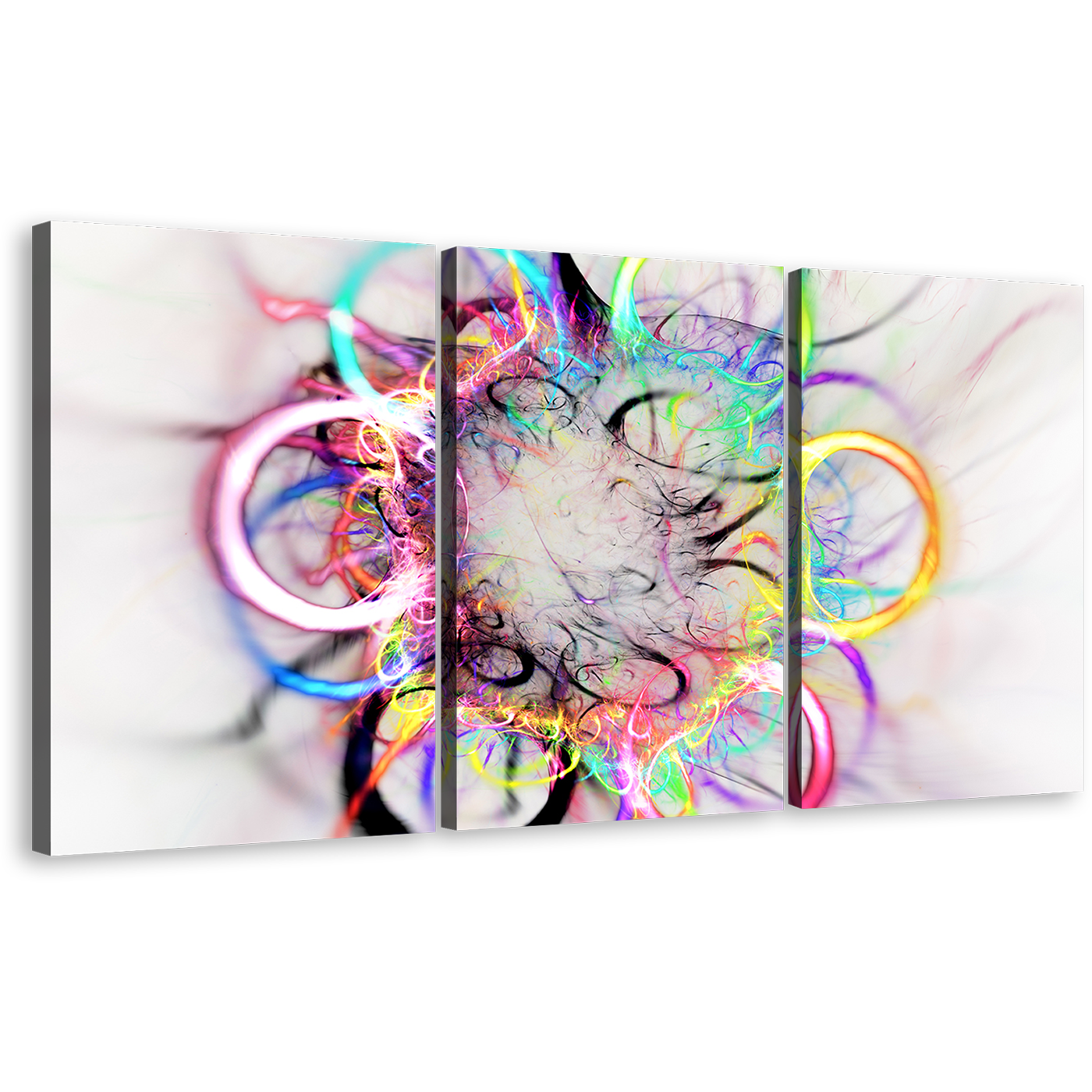 Abstract Bright Canvas Wall Art, Abstract Elements Digital Artwork Canvas Set, Abstract Colorful Circle 3 Piece Canvas Print