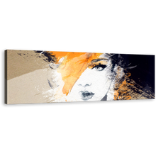 Load image into Gallery viewer, Abstract Canvas Art - Fashion Illustration Orange Female Portrait - Woman&#39;s Face Panoramic Print
