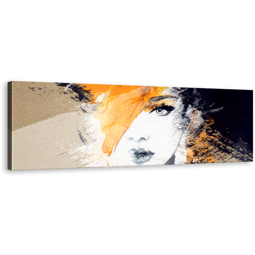 Abstract Canvas Art - Fashion Illustration Orange Female Portrait - Woman's Face Panoramic Print