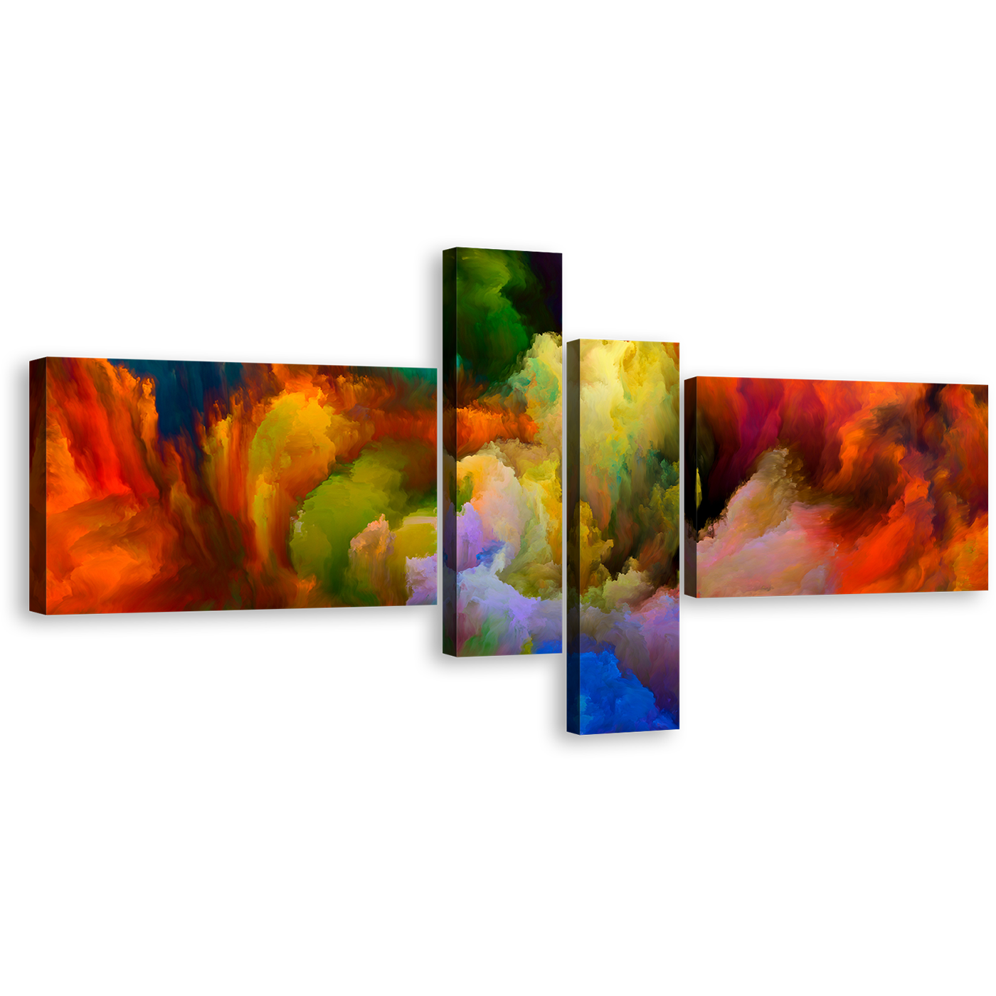 Abstract Clouds Canvas Print, Colorful Abstract Fractal Canvas Wall Art, Abstract Composition 4 Piece Multiple Canvas