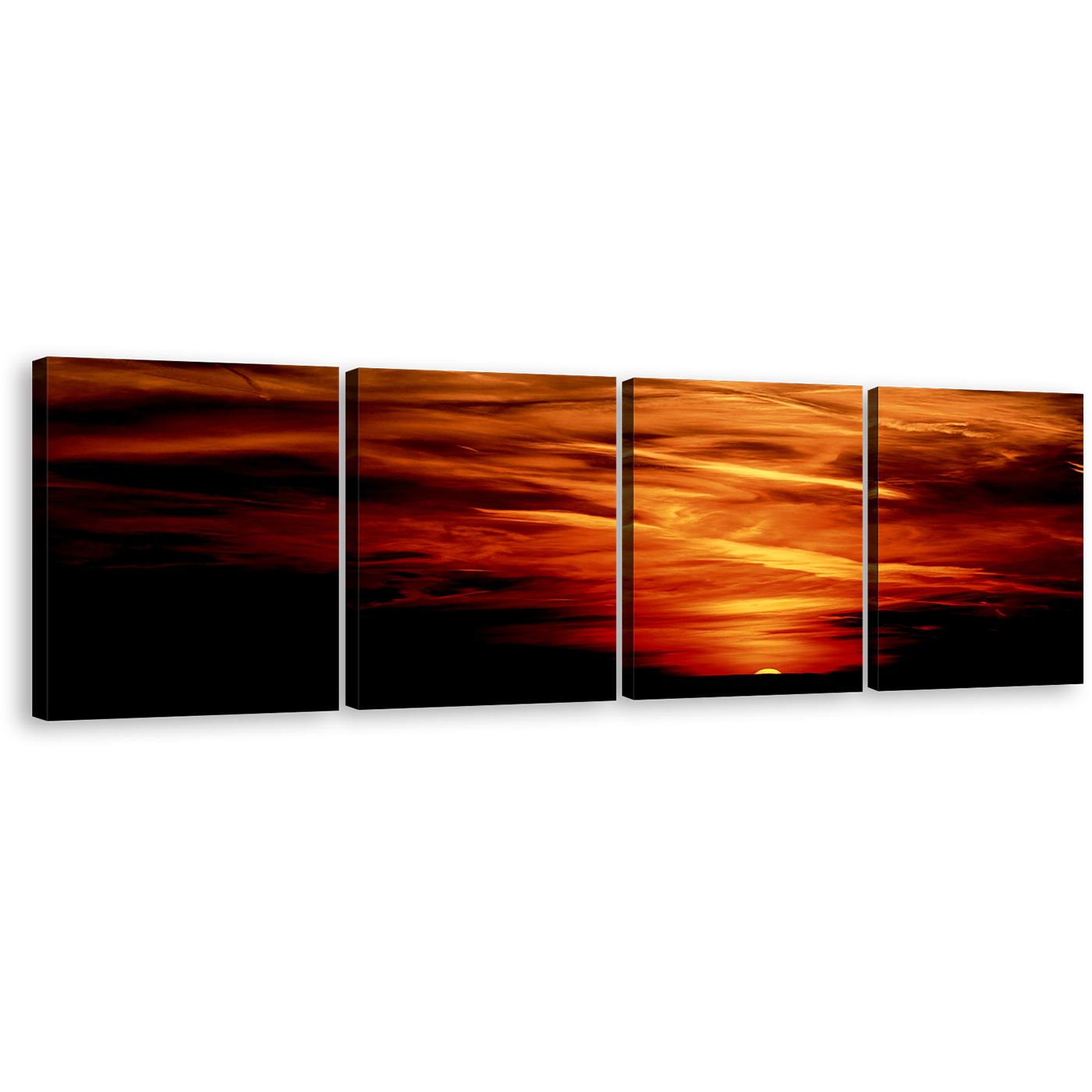 Abstract Clouds Canvas Wall Art, Beautiful Red Orange Sunset Canvas Print, Stormy Evening Dark Clouds 4 Piece Canvas