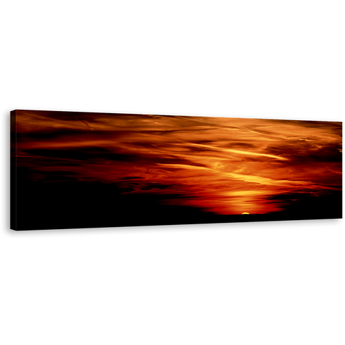 Abstract Clouds Canvas Wall Art, Beautiful Red Orange Sunset Panoramic Canvas, Stormy Evening Dark Clouds 1 Piece Canvas Print