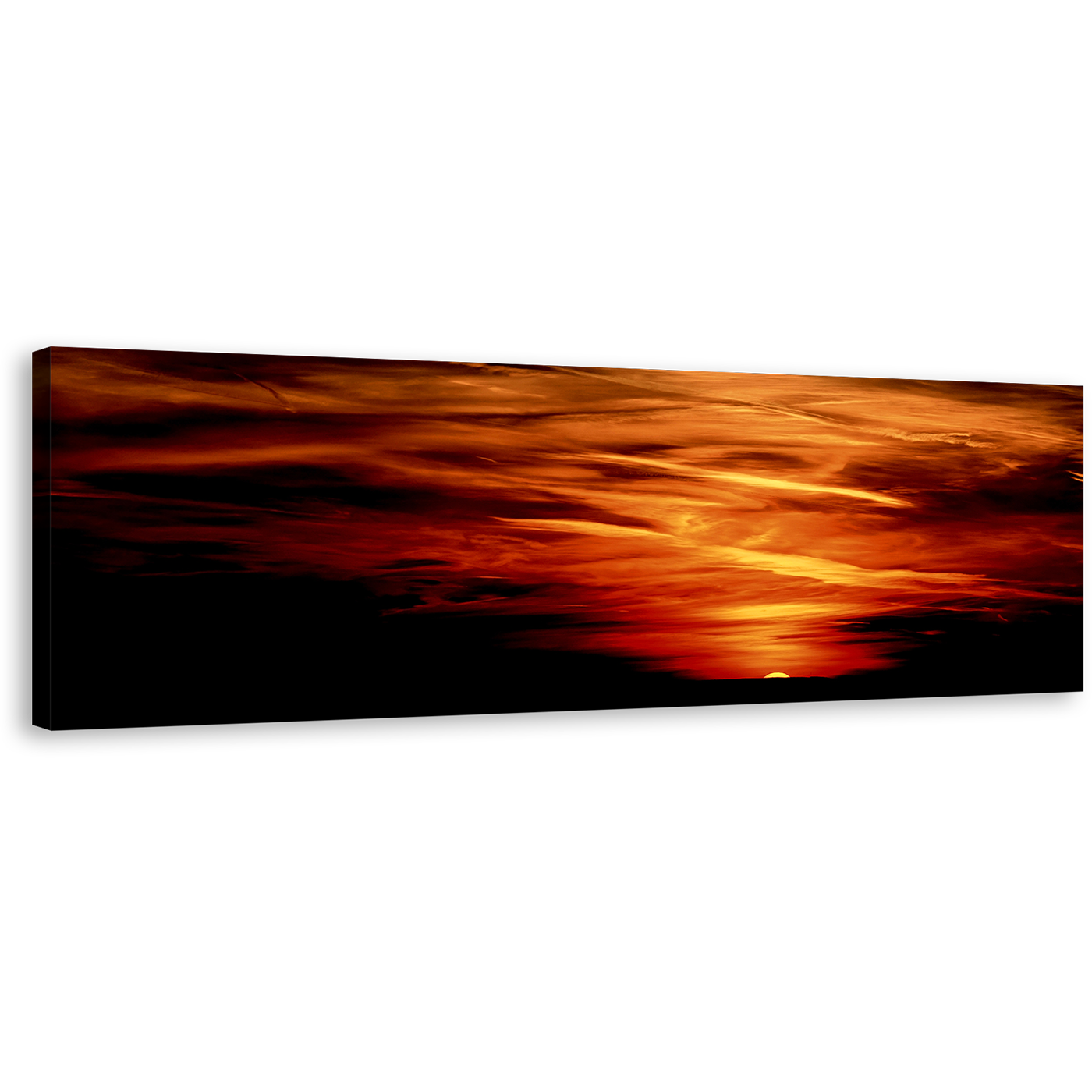 Abstract Clouds Canvas Wall Art, Beautiful Red Orange Sunset Panoramic Canvas, Stormy Evening Dark Clouds 1 Piece Canvas Print