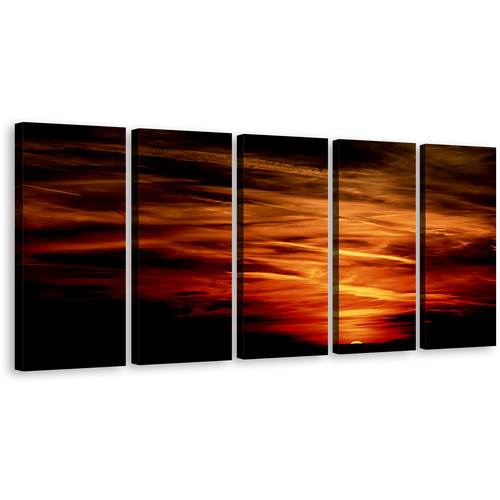 Abstract Clouds Canvas Wall Art, Stormy Evening Dark Clouds 5 Piece Multiple Canvas, Beautiful Red Orange Sunset Canvas Print