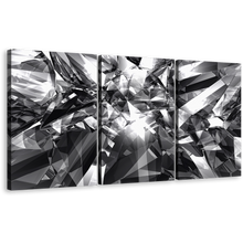 Load image into Gallery viewer, Abstract Crystal Canvas Wall Art, Grey Abstract Diamond Glitter Multi Canvas Artwork, Black And White Abstract Diamond 3 Piece Canvas Print
