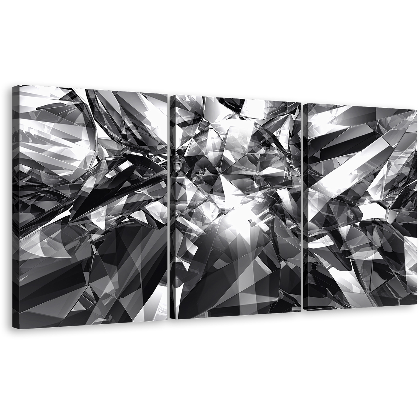 Abstract Crystal Canvas Wall Art, Grey Abstract Diamond Glitter Multi Canvas Artwork, Black And White Abstract Diamond 3 Piece Canvas Print