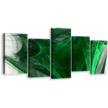 Load image into Gallery viewer, Abstract Design Canvas Print, Black Modern Abstract Digital Artwork 5 Piece Multi Canvas, Green Elegant Abstract Fractal Canvas Wall Art
