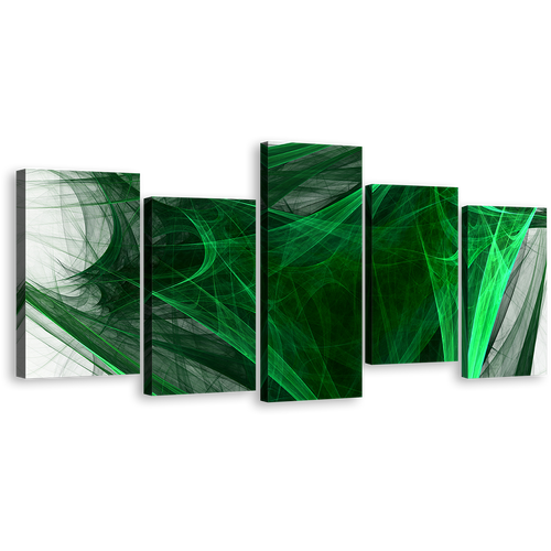 Abstract Design Canvas Print, Black Modern Abstract Digital Artwork 5 Piece Multi Canvas, Green Elegant Abstract Fractal Canvas Wall Art