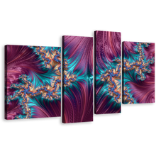 Load image into Gallery viewer, Abstract Design Canvas Print, Blue Abstract Artwork Digital Canvas Set, Purple Abstract Fractal Patterns 4 Piece Canvas Wall Art
