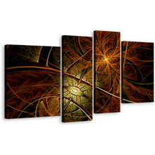 Load image into Gallery viewer, Abstract Design Canvas Wall Art, Digital Abstract Art 4 Piece Canvas, Brown Yellow Fractal Flower Abstract Canvas Print
