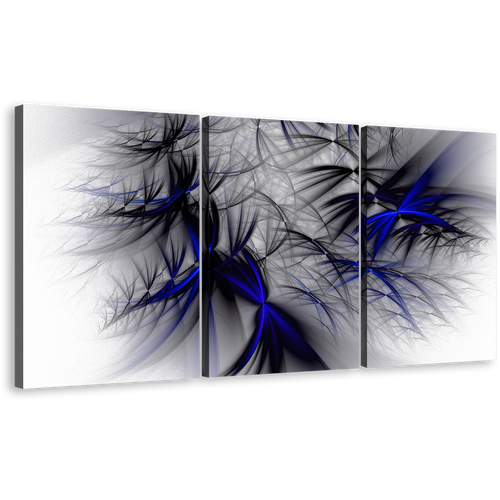 Abstract Design Canvas Wall Art, White Abstract Canvas Set, Black Blue Elegant 3D Abstract fractal 3 Piece Canvas Print