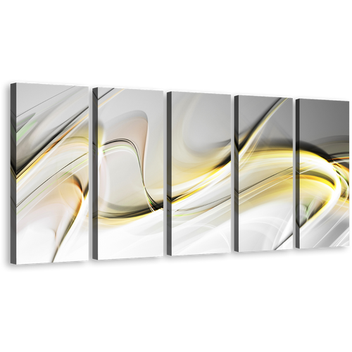 Abstract Digital Canvas Wall Art, Grey Abstract Artwork Print, Yellow Abstract Digital Oil Painting 5 Piece Canvas