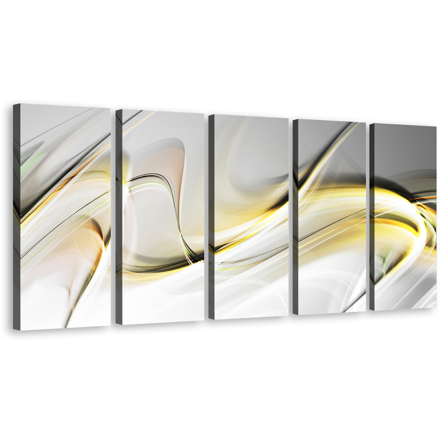 Abstract Digital Canvas Wall Art, Grey Abstract Artwork Print, Yellow Abstract Digital Oil Painting 5 Piece Canvas