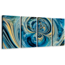 Load image into Gallery viewer, Abstract Dream Canvas Wall Art, Blue Contemporary Abstract 4 Piece Canvas Print Yellow Digital Pour Paint Multiple Canvas
