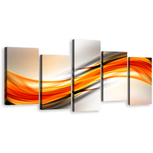 Load image into Gallery viewer, Abstract Elegance Canvas Wall Art, Orange Red Abstract Waves Design Canvas Print, Blue Digital Abstract Painting 5 Piece Multi Canvas
