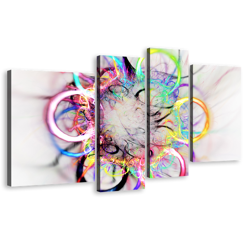 Abstract Elements Canvas Wall Art, Abstract Colorful Circle Canvas Print, Abstract Bright 4 Piece Multiple Canvas