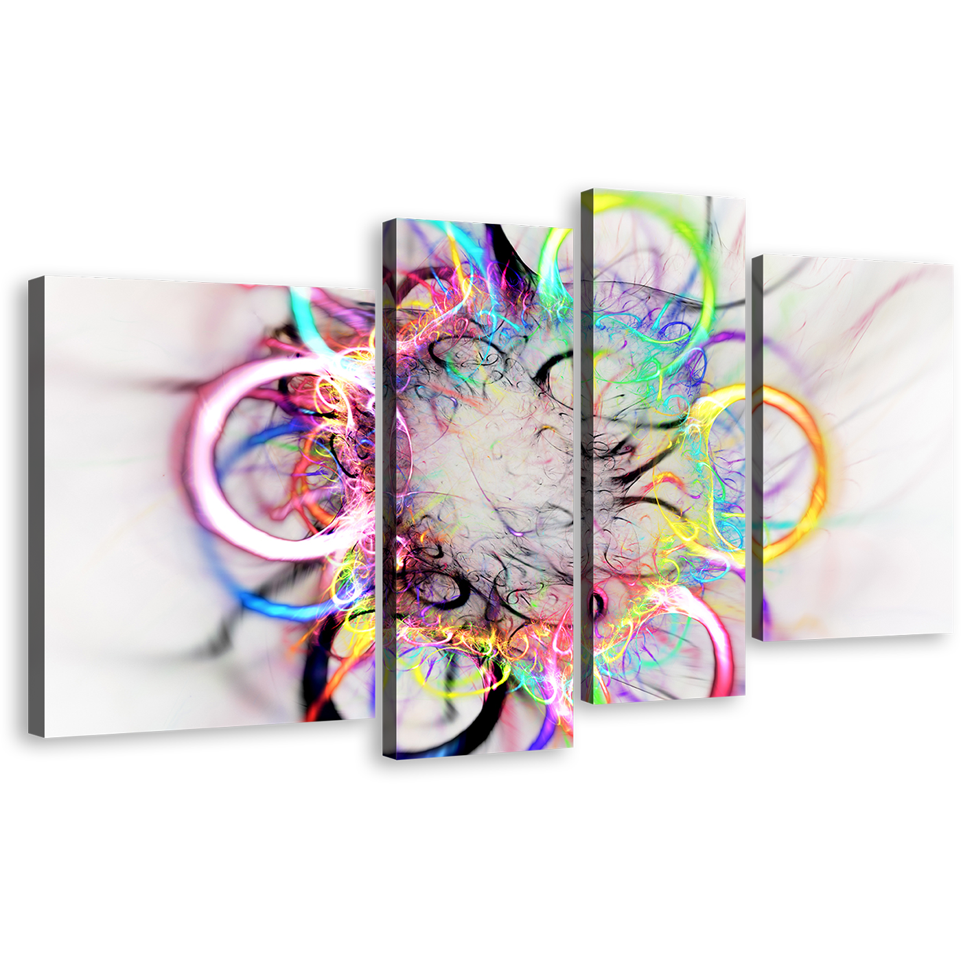 Abstract Elements Canvas Wall Art, Abstract Colorful Circle Canvas Print, Abstract Bright 4 Piece Multiple Canvas