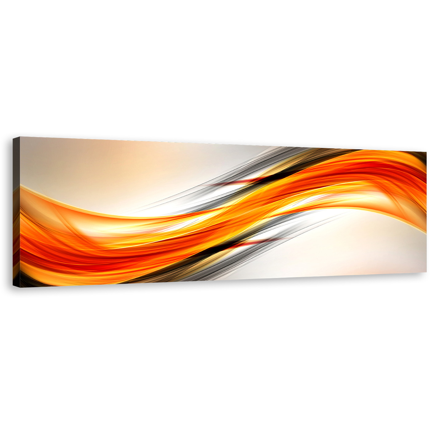 Abstract Ellipse Canvas Wall Art, Orange Red Abstract Digital Painting Panoramic Canvas Artwork, Abstract Wave Design Canvas Print