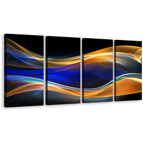 Abstract Energy Canvas Print, Abstract Hd Canvas Set, Blue Dynamic Abstract 4 Piece Canvas Wall Art, Orange Abstract Graphic Pattern Multi Canvas