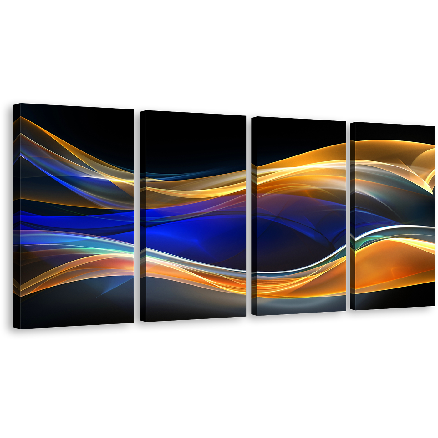 Abstract Energy Canvas Print, Abstract Hd Canvas Set, Blue Dynamic Abstract 4 Piece Canvas Wall Art, Orange Abstract Graphic Pattern Multi Canvas