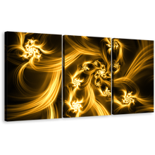 Load image into Gallery viewer, Abstract Energy Canvas Wall Art, Brown Artistic Abstract 3 Piece Canvas Set, Yellow Digital Bright Fractal Canvas Print
