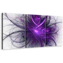 Load image into Gallery viewer, Abstract Energy Canvas Wall Art, Purple Abstract Fractal Circle 3 Piece Multi Canvas, Blue Abstract Fractal Illustration Canvas Print
