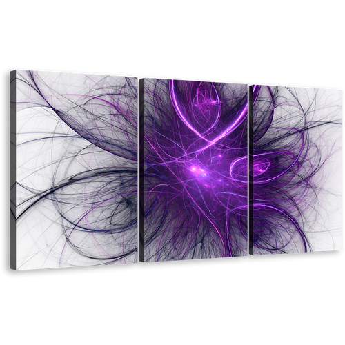 Abstract Energy Canvas Wall Art, Purple Abstract Fractal Circle 3 Piece Multi Canvas, Blue Abstract Fractal Illustration Canvas Print