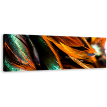 Load image into Gallery viewer, Abstract Feathers Canvas Wall Art, Orange Abstract Bird Feather Canvas Print, Green Vibrant Feathers Panoramic Canvas Artwork
