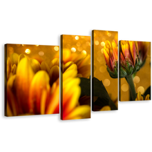 Load image into Gallery viewer, Abstract Floral Canvas Wall Art, Yellow Chrysanthemum Flowers Canvas Art Print, Golden Flowers Background 4 Piece Multi Canvas
