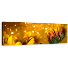 Load image into Gallery viewer, Abstract Flower Canvas Print, Golden Flowers Background Panoramic Canvas Wall Art, Yellow Red Chrysanthemum Flowers Canvas Artwork
