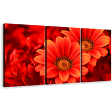 Load image into Gallery viewer, Abstract Flowers Canvas Wall Art, Red Flowers Close Up 3 Piece Multiple Canvas, Beautiful Floral Canvas Print
