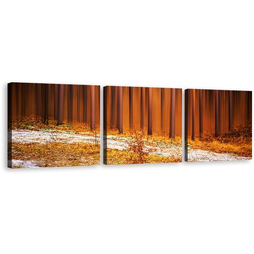 Abstract Forest Canvas Wall Art, Orange Brown Forest Nature 3 Piece Canvas Print, Abstract Trees Triptych Multiple Canvas