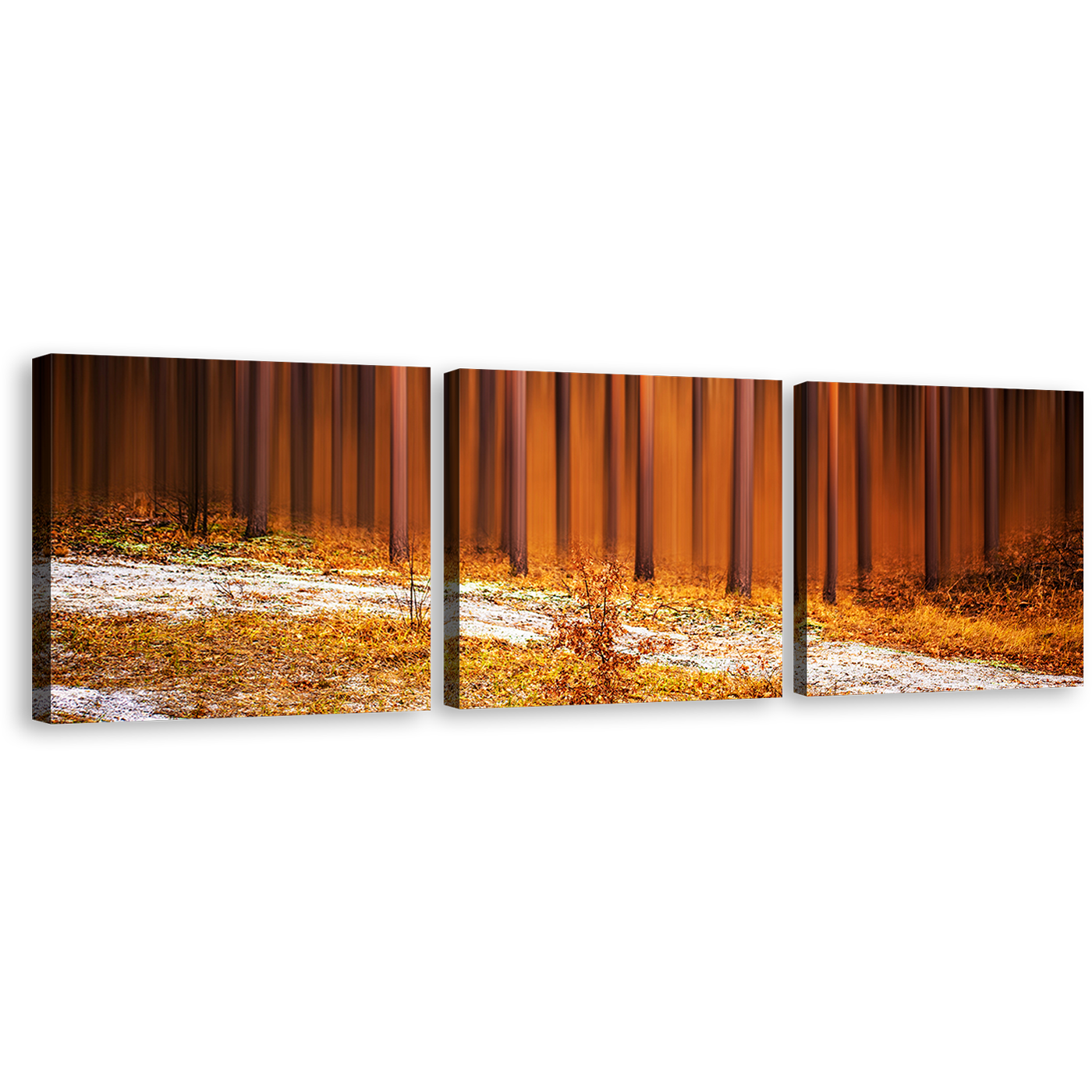 Abstract Forest Canvas Wall Art, Orange Brown Forest Nature 3 Piece Canvas Print, Abstract Trees Triptych Multiple Canvas